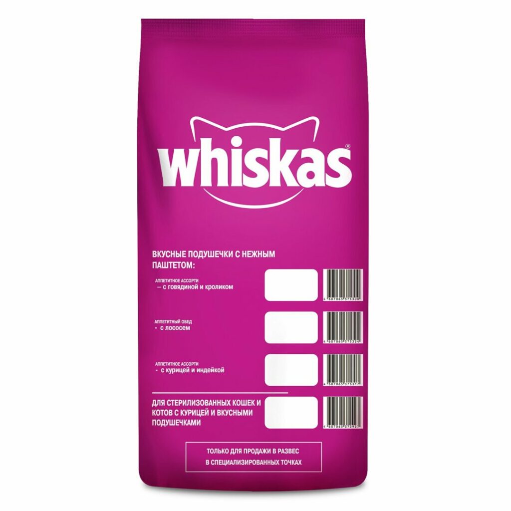 Whiskas сухой корм подушечки с нежным паштетом, говядина и кролик