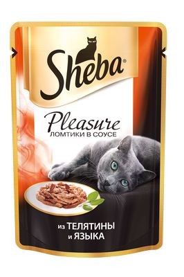 Sheba Pleasure влажный корм в паучах  для кошек с телятиной и языком