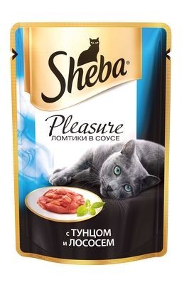 Sheba Pleasure паучи в форме ломтиков тунца и лосося в соусе для взрослых кошек