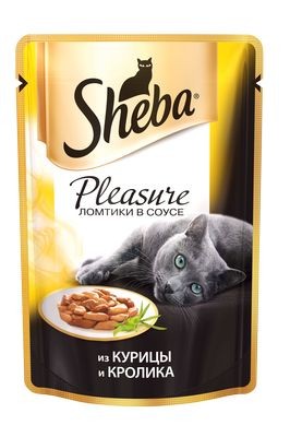 Sheba Pleasure паучи в форме ломтиковкурицы и кролика в соусе для взрослых кошек