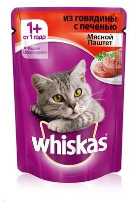 Whiskas паштет с говядиной и печенью для взрослых кошек от 1 года