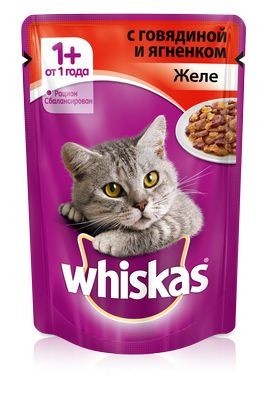 Whiskas желе с говядиной и ягненком для взрослых кошек от 1 года