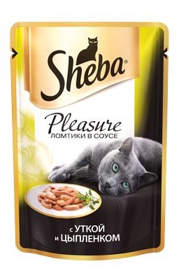 Sheba Pleasure паучи в форме ломтиков утки и цыпленка в соусе для взрослых кошек