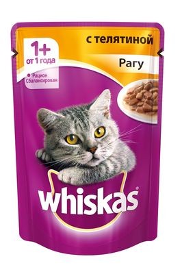 Whiskas рагу с телятиной для взрослых кошек от 1 года