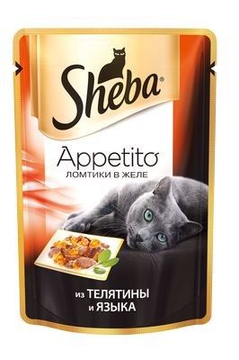 Sheba Appetito паучи в форме ломтиков телятины и языка в желе для взрослых кошек