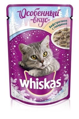 Whiskas Особенный вкус паучи Бефстроганов для взрослых кошек от 1 года