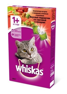 Whiskas сухой корм для взрослых кошек с паштетом из говядины, ягненка, кролика и сметаны
