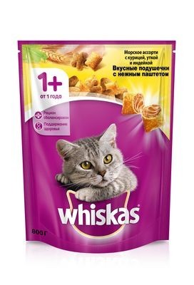 Whiskas сухой корм для взрослых кошек с паштетом из курицы, утки и индейки