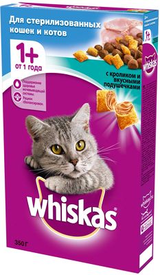 Whiskas сухой корм с подушечками для кастрированных и стерилизовнных котов и кошек с кроликом