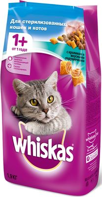 Whiskas сухой корм с подушечками для кастрированных и стерилизовнных котов и кошек с кроликом