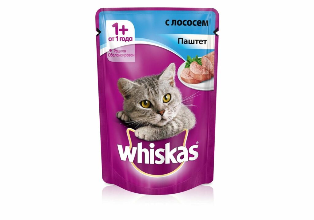 Whiskas для взрослых кошек с мясным паштетом из лосося