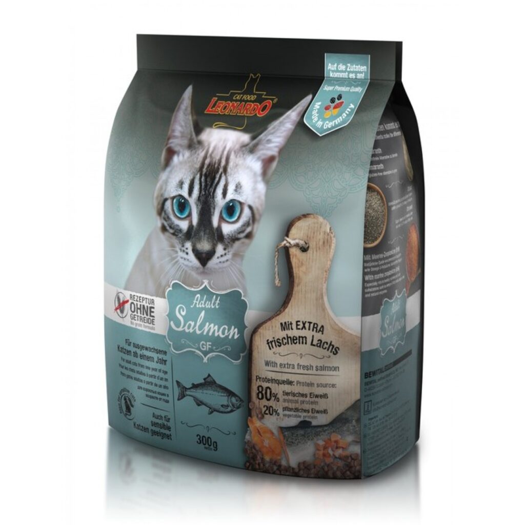 Сухой беззерновой корм Leonardo Adult Salmon GF для взрослых кошек с чувствительным пищеварением с лососем