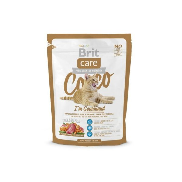 Brit Care Cat Cocco Gourmand сухой корм для взрослых кошек-гурманов с уткой и лососем
