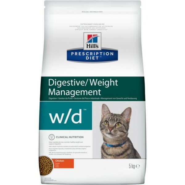 Сухой диетический корм для кошек Hill's Prescription Diet w/d Digestive при поддержании веса и при сахарном диабете, с курицей