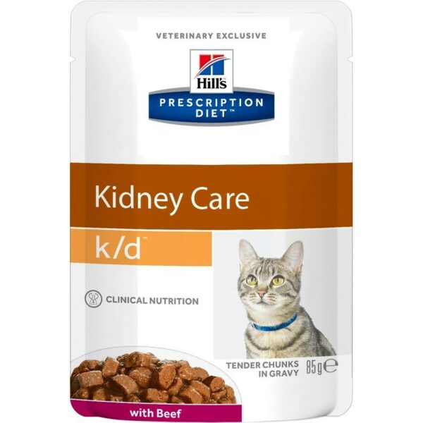 Влажный диетический корм для кошек Hill's Prescription Diet k/d Kidney Care при хронической болезни почек, с говядиной