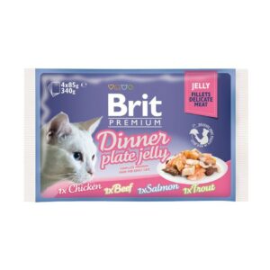 Влажный корм Brit Premium Jelly для взрослых кошек в форме кусочков из филе курицы, говядины, лососи и форели в желе