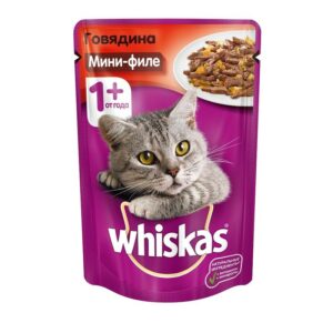 Whiskas паучи в форме мини-филе с говядиной для взрослых кошек от 1 года
