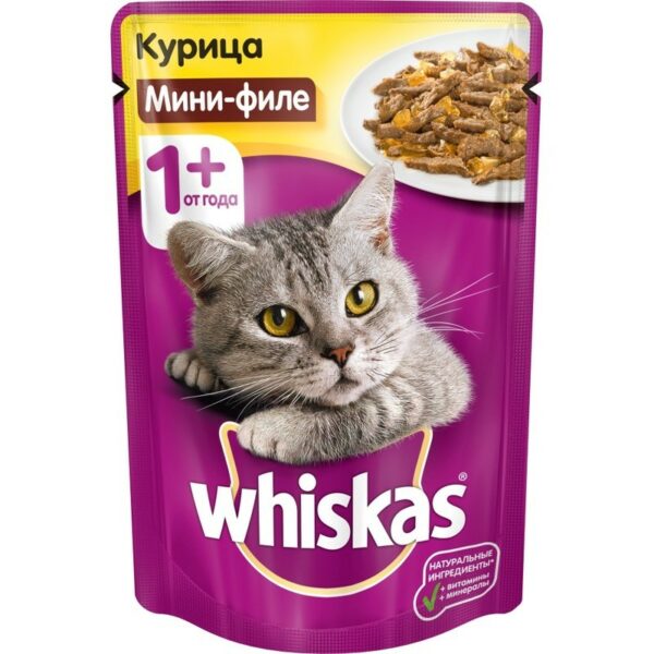 Whiskas паучи в форме мини-филе с курицей для взрослых кошек от 1 года