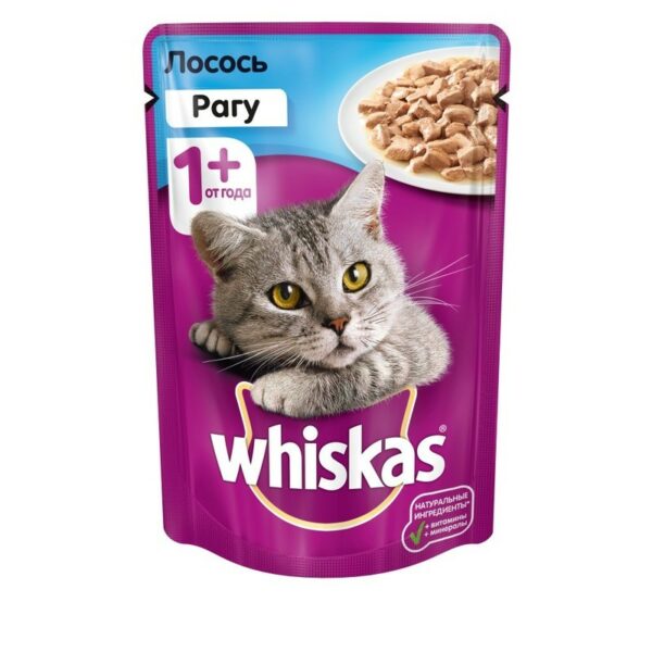 Whiskas паучи в форме рагу с лососем для взрослых кошек от 1 года