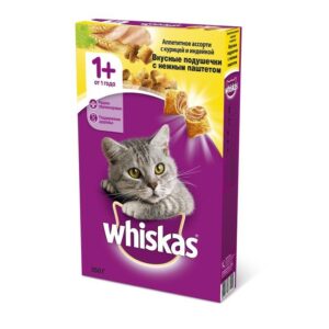 Whiskas сухой корм для взрослых кошек с паштетом их курицы и индейки