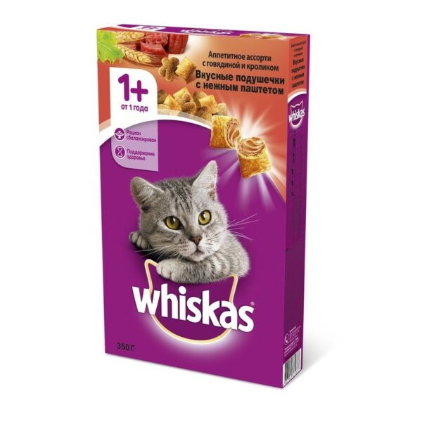 Whiskas сухой корм для взрослых кошек с паштетом из говядины и кролика