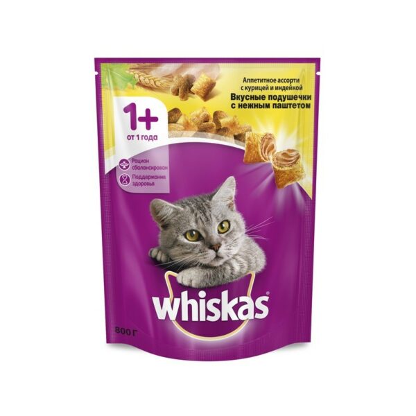 Whiskas сухой корм для взрослых кошек с паштетом из курицы и индейки