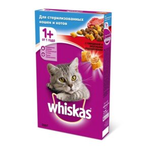 Whiskas сухой корм, подушечки, для стерилизованных кошек, Говядина