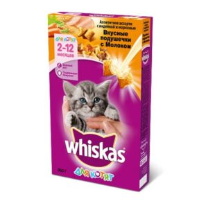 Whiskas сухой корм в форме вкусных подушечек с молоком, индейкой и морковью для котят от 2 до 12 месяцев