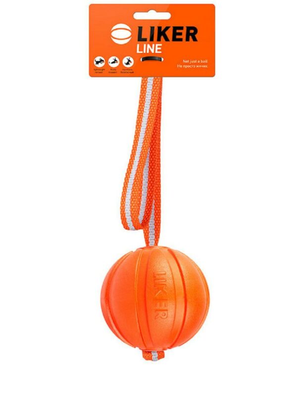 Liker Line Мячик на ленте для собак, 7 см, оранжевый