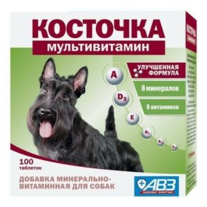 АВЗ КОСТОЧКА МУЛЬТИВИТАМИН 100 таблеток по 2 г минерально витаминная кормовая добавка для собак 1х32