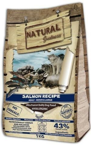 NATURAL GREATNESS SALMON RECIPE SENSITIVE ADULT MEDIUM & LARGE 2 кг сухой корм с лососем для собак средних и крупных пород 1х6