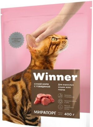 WINNER 400 г сухой корм для взрослых кошек всех пород говядина 1х10