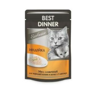 Best Dinner Exclusive 85 г консервы для кошек и котят с 1 месяца мусс сливочный с индейкой пауч 1х24