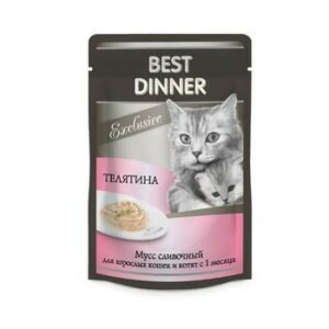 Best Dinner Exclusive 85 г консервы для кошек и котят с 1 месяца мусс сливочный с телятиной пауч 1х24