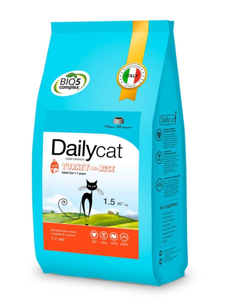 Сухой корм Dailycat Adult Turkey & Rice для взрослых кошек с индейкой и рисом - 1.5 кг