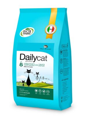 Dailycat Kitten Chicken&Rice сухой корм для котят и беременных или кормящих взрослых кошек с курицей и рисом - 1.5 кг