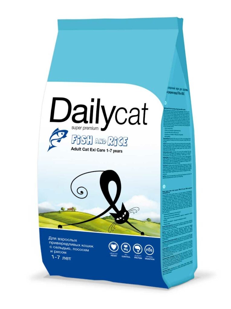 Cухой корм Dailycat Adult Exi Care Fish and Rice для взрослых привередливых кошек с сельдью