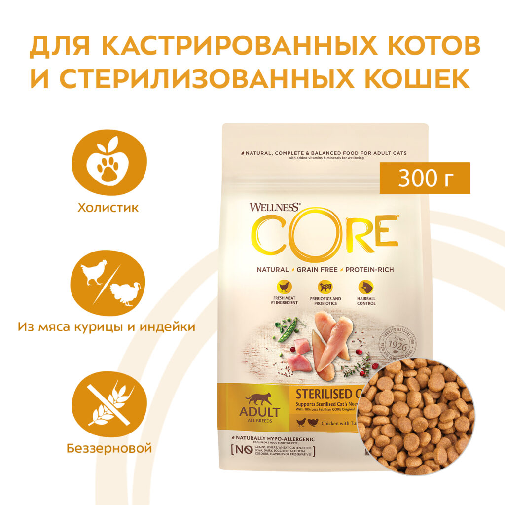 Сухой корм CORE для стерилизованных кошек и кастрированных котов