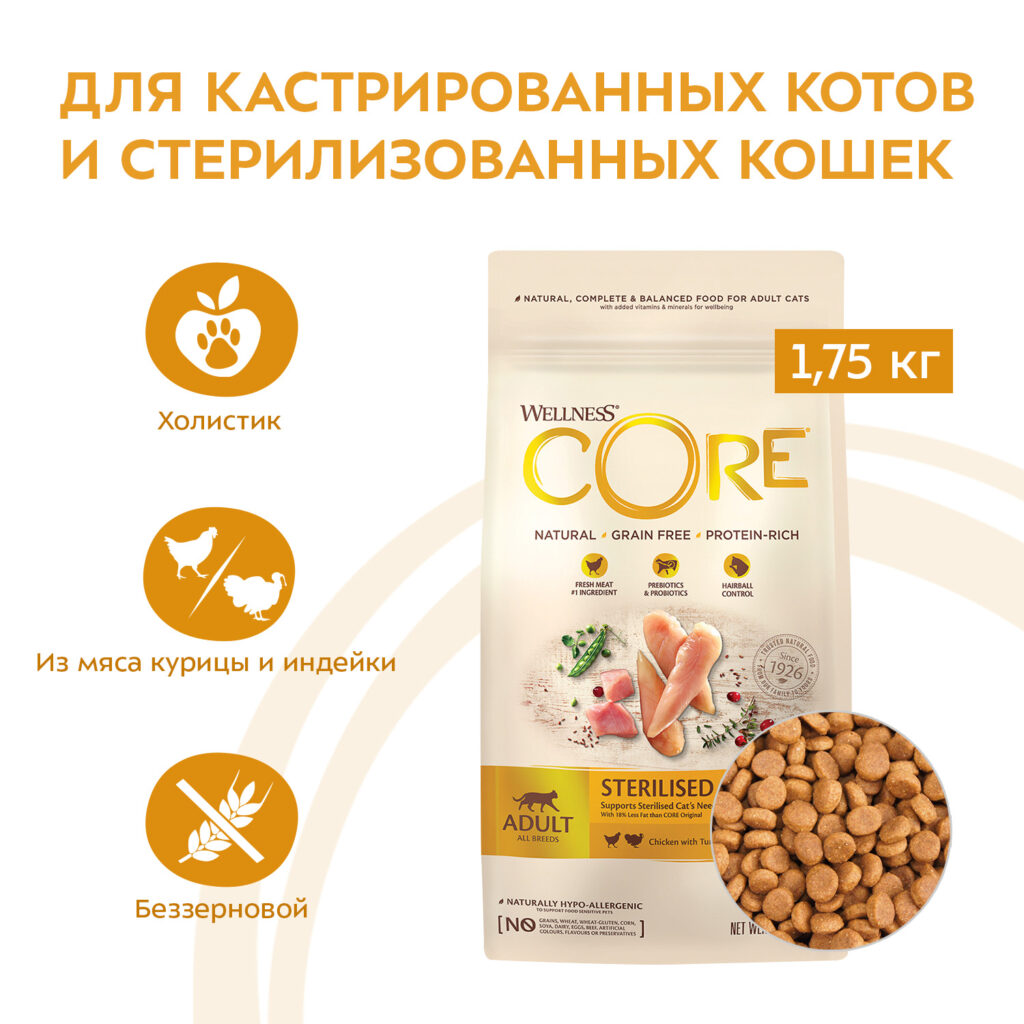 Сухой корм CORE для стерилизованных кошек и кастрированных котов