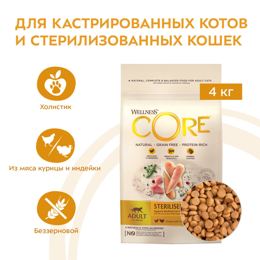Сухой корм CORE для стерилизованных кошек и кастрированных котов