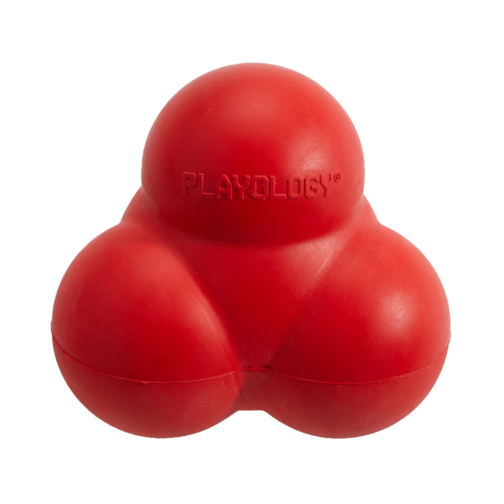 Жевательный тройной мяч Playology SQUEAKY BOUNCE BALL для собак средних и крупных пород с пищалкой и с ароматом говядины