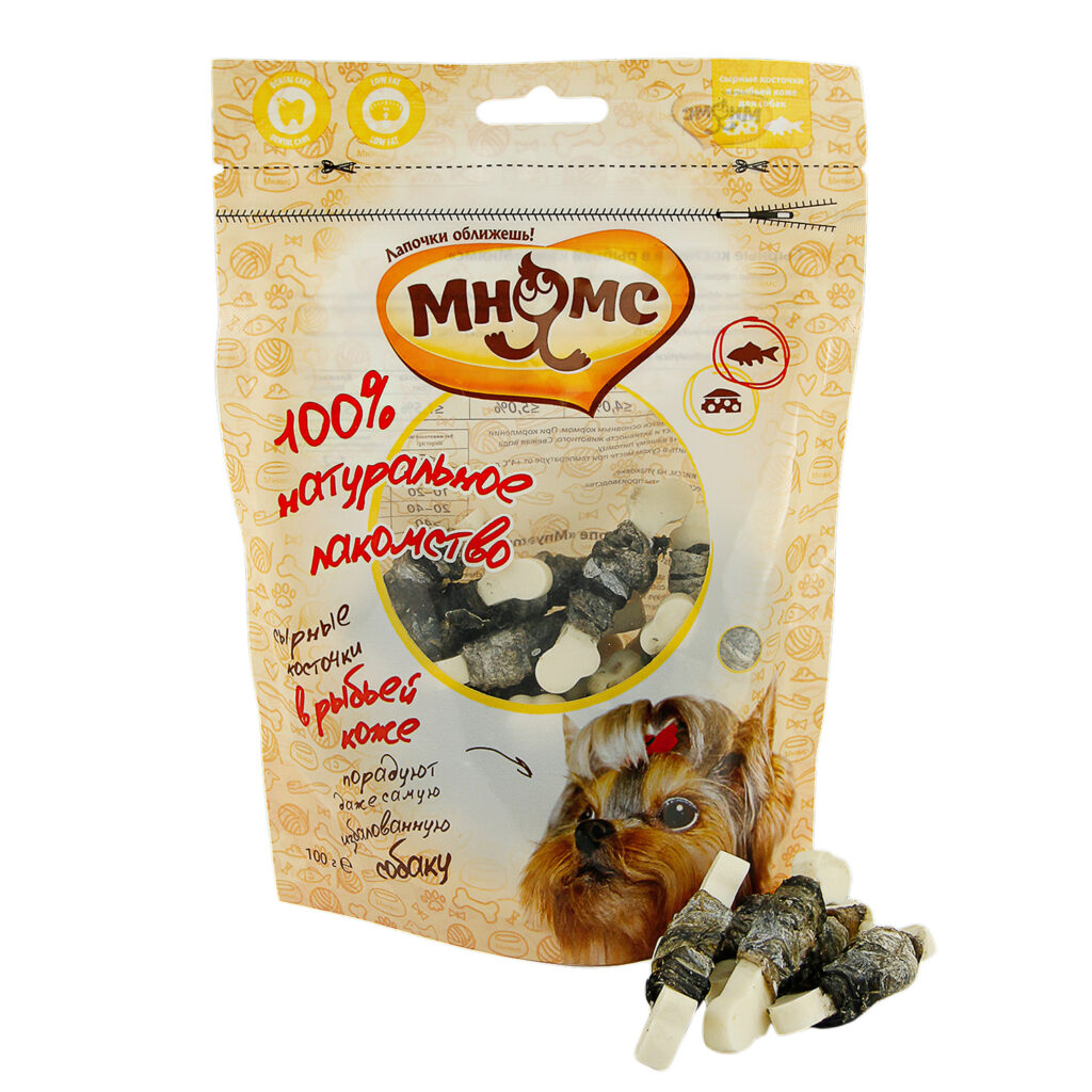 Лакомство Мнямс для собак сырные косточки в рыбьей коже 100 г
