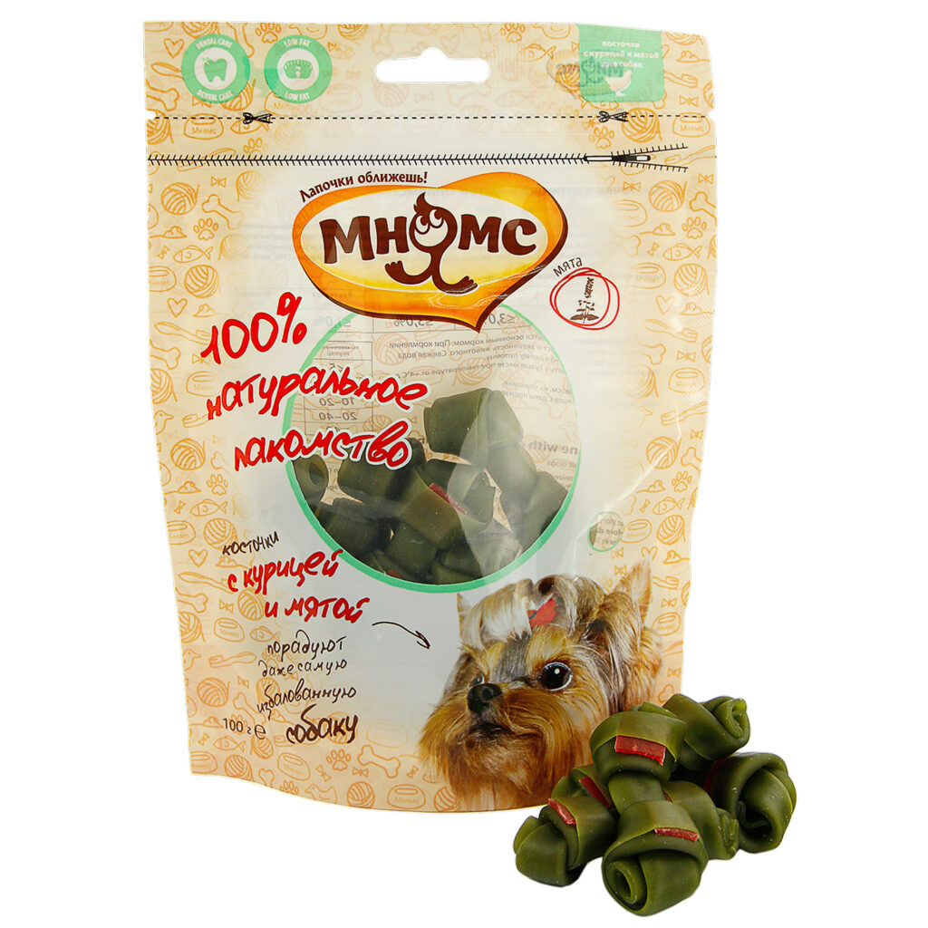 Лакомство Мнямс для собак косточки с курицей и мятой 100 г
