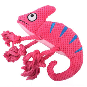 Игрушка Mr.Kranch для собак "Хамелеон" плюшевая с канатиками и пищалкой 26 см розовая